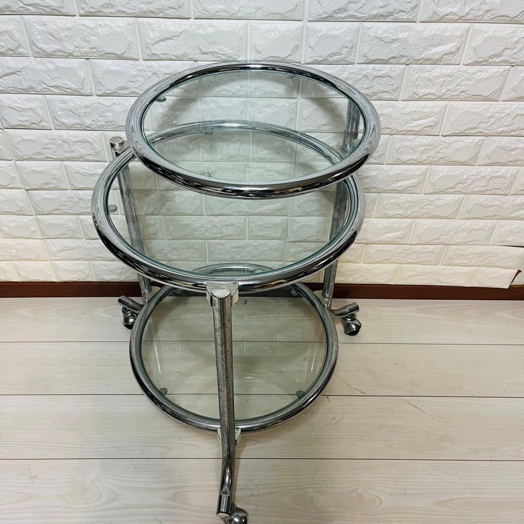 ガラステーブル3段　ミッドセンチュリー　ラウンドテーブル　コーヒーテーブル