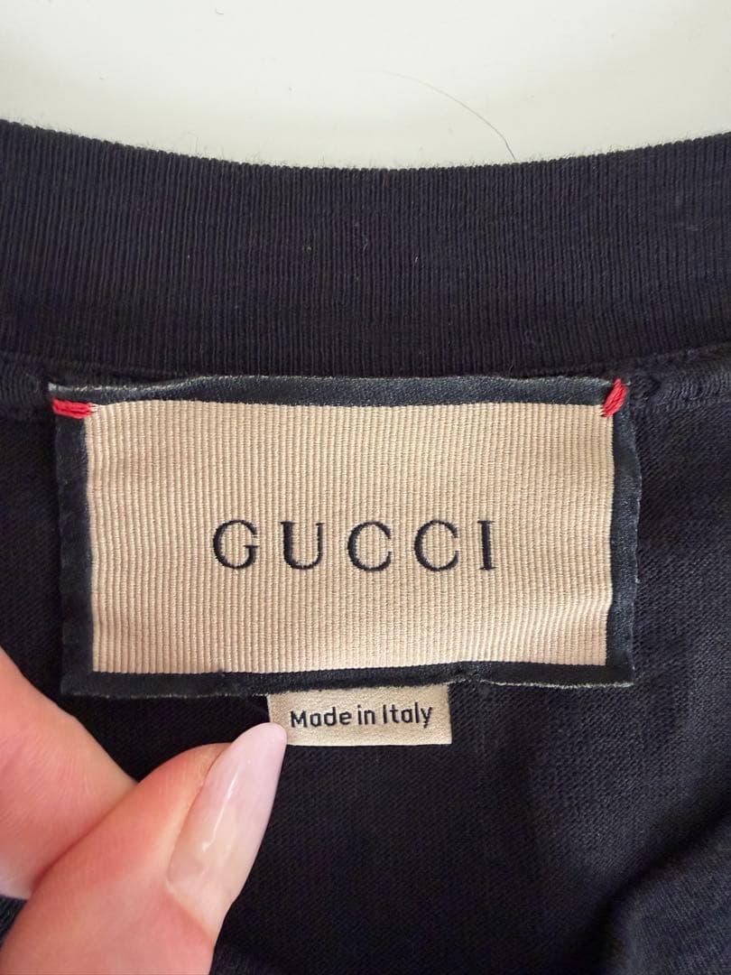 GUCCI プリント ブラックTシャツ サイズL/XXS表記