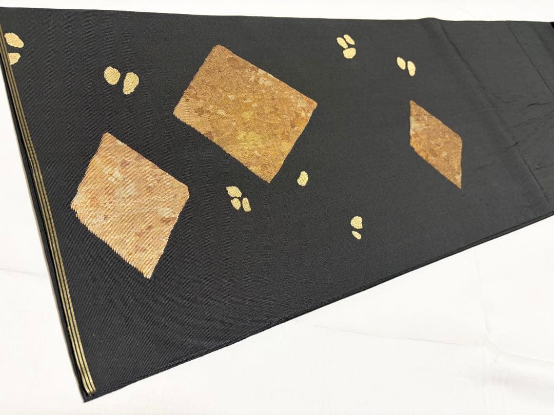 A 川島織物 ◇模様 金糸 引箔 黒 正絹 六通 袋帯 フォーマル O14