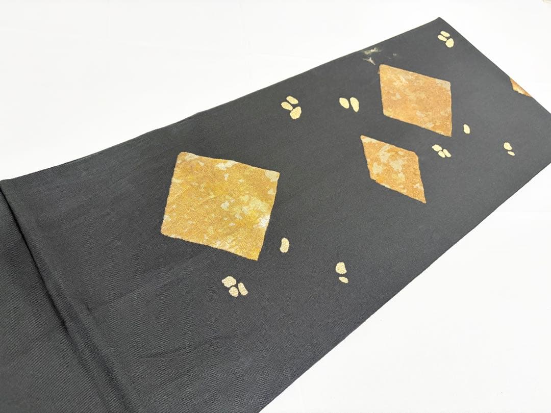 A 川島織物 ◇模様 金糸 引箔 黒 正絹 六通 袋帯 フォーマル O14