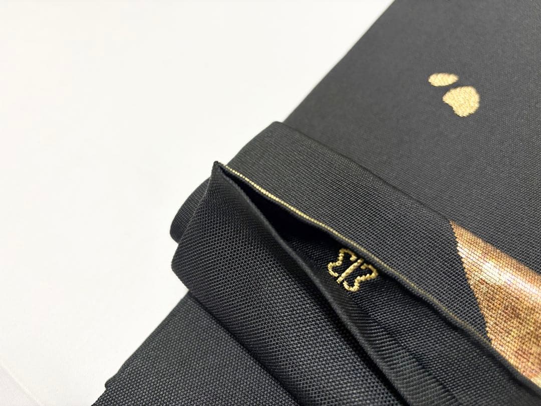 A 川島織物 ◇模様 金糸 引箔 黒 正絹 六通 袋帯 フォーマル O14