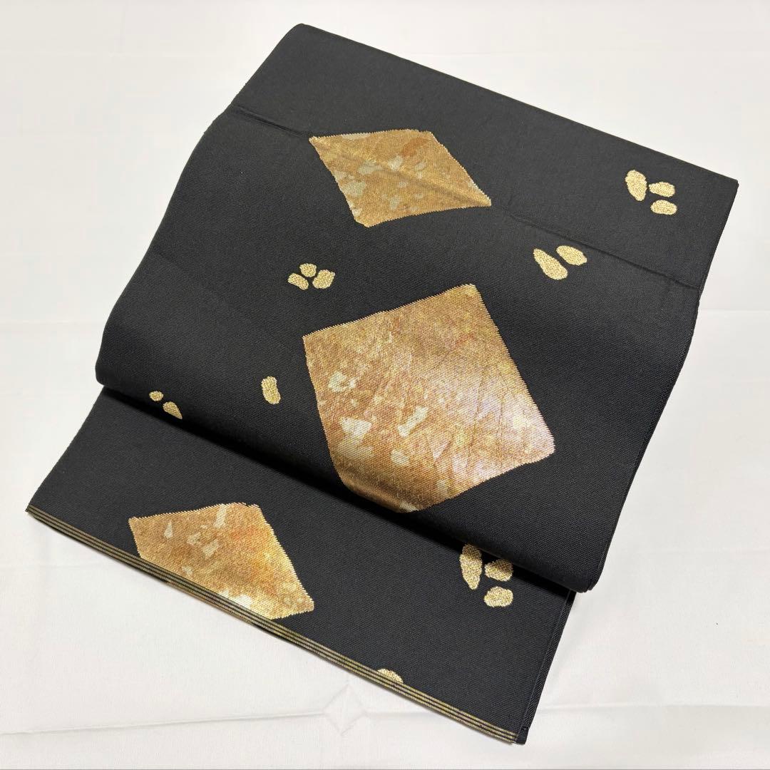 A 川島織物 ◇模様 金糸 引箔 黒 正絹 六通 袋帯 フォーマル O14