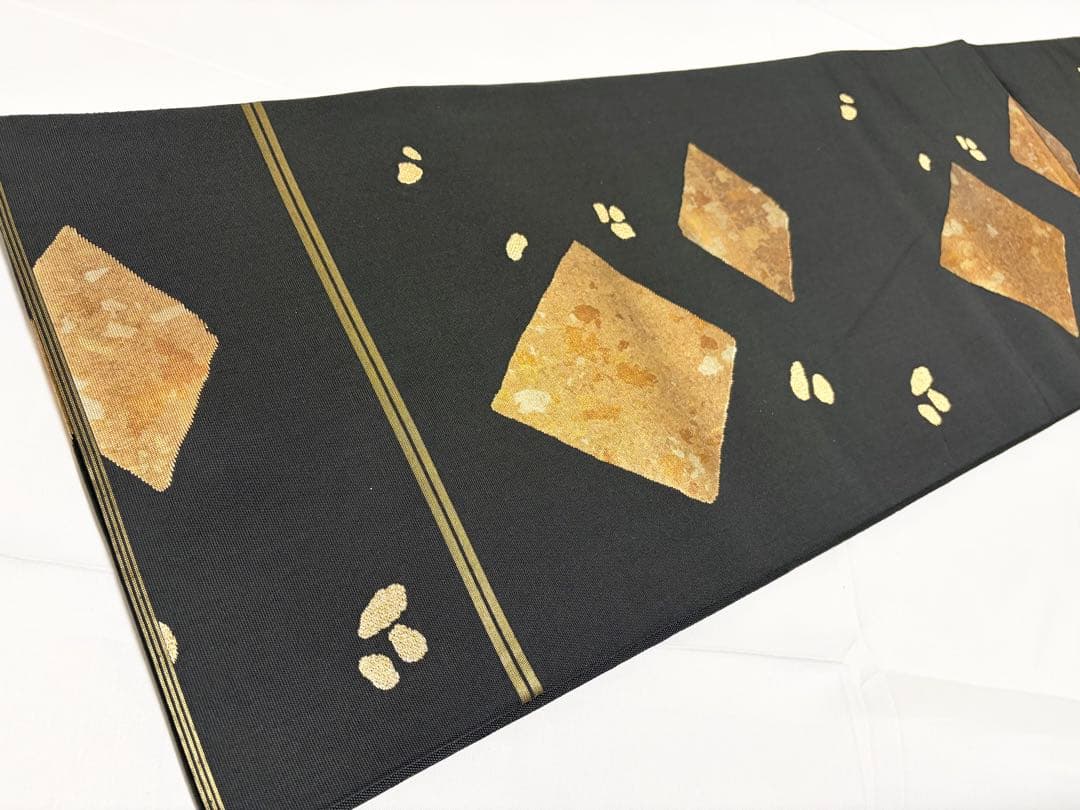 A 川島織物 ◇模様 金糸 引箔 黒 正絹 六通 袋帯 フォーマル O14