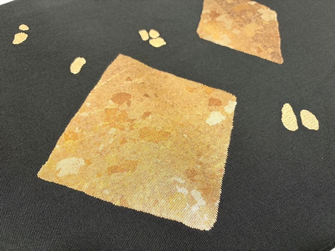 A 川島織物 ◇模様 金糸 引箔 黒 正絹 六通 袋帯 フォーマル O14