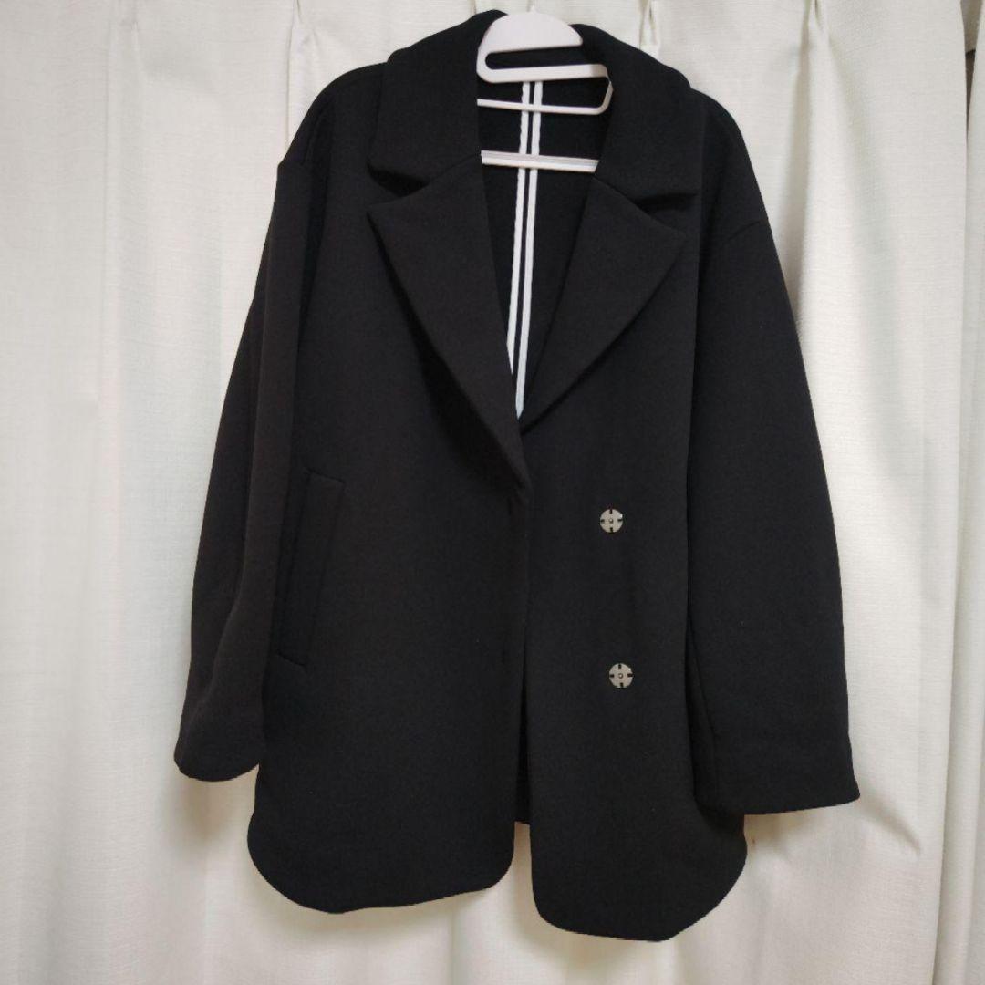 SHIPS any ダンボール コクーン テーラード ミディ コート ブラック