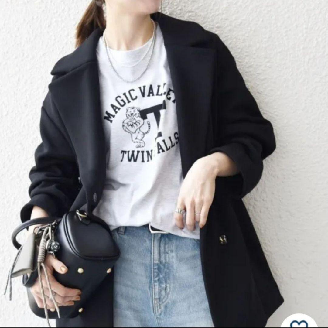 SHIPS any ダンボール コクーン テーラード ミディ コート ブラック