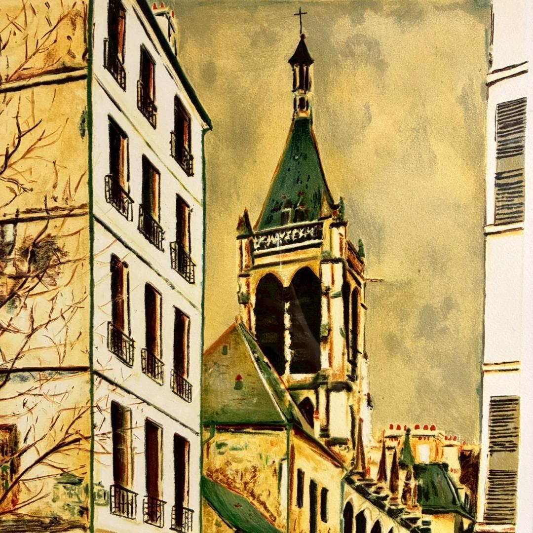 モーリス・ユトリロ「サン・セヴランの教会」リトグラフ 直筆サイン入 フランス巨匠