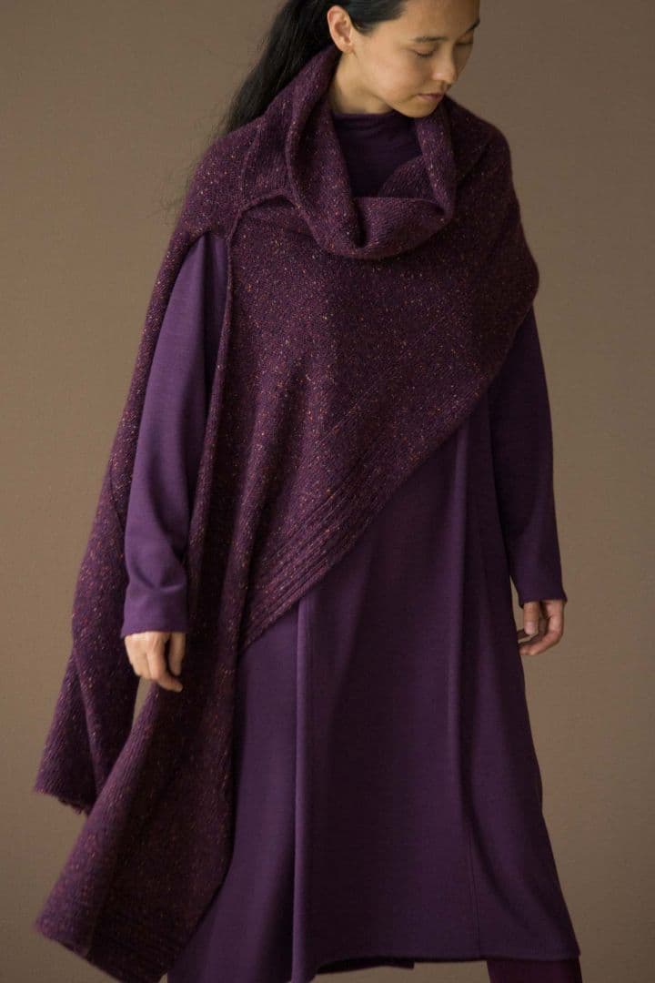 お値下げ　ヨーガンレール　 紫色とマルチカラーの スヌード付きベスト＆ショール