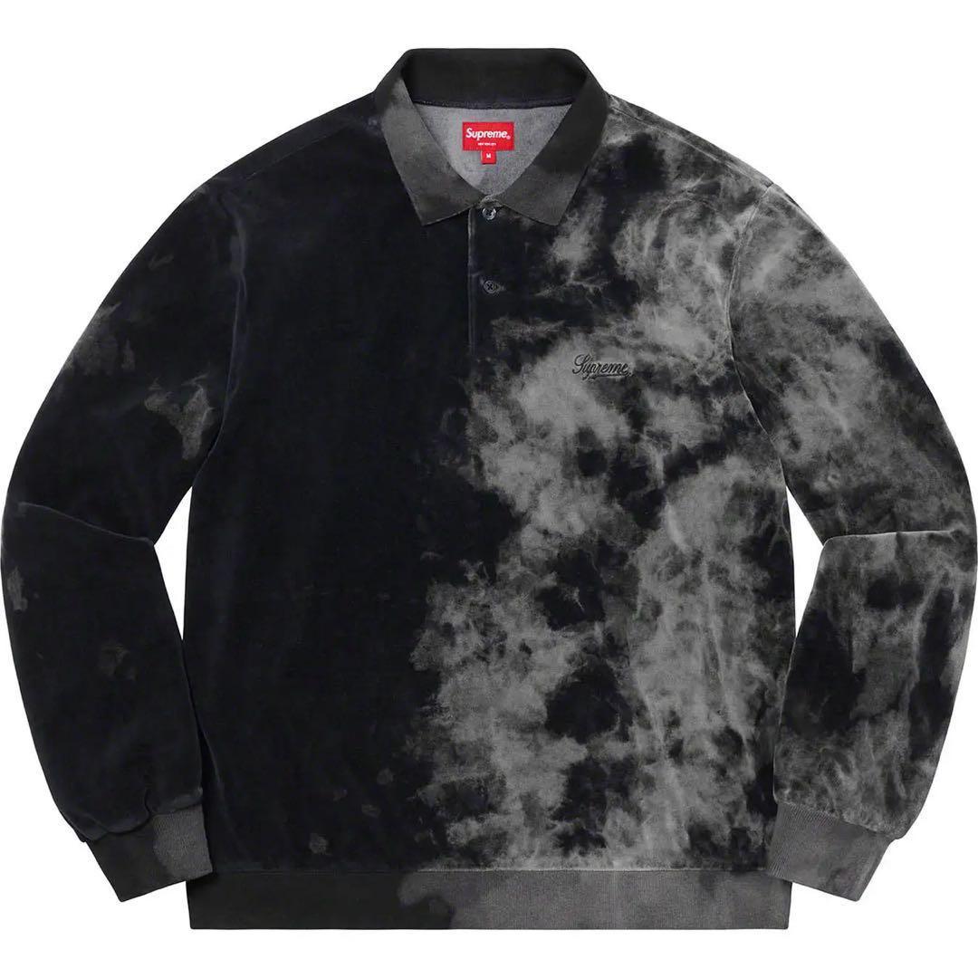 トップス supreme bleached velour L/S polo black