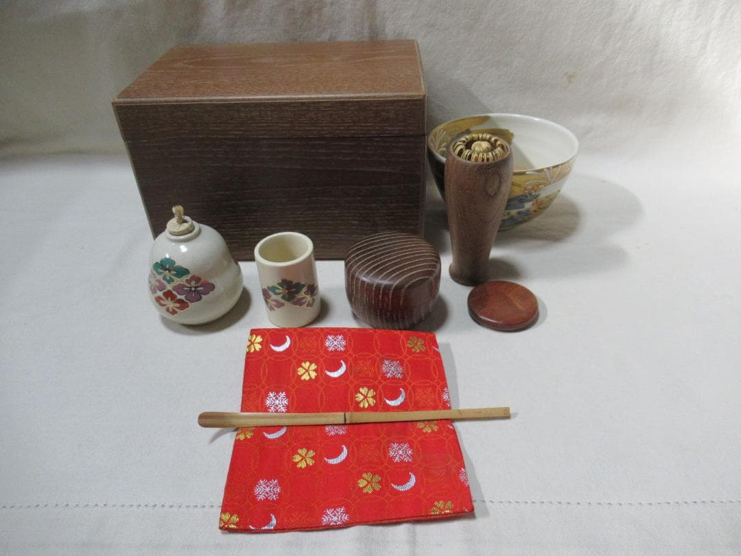 茶道具　桑製茶箱　中の道具皆揃い