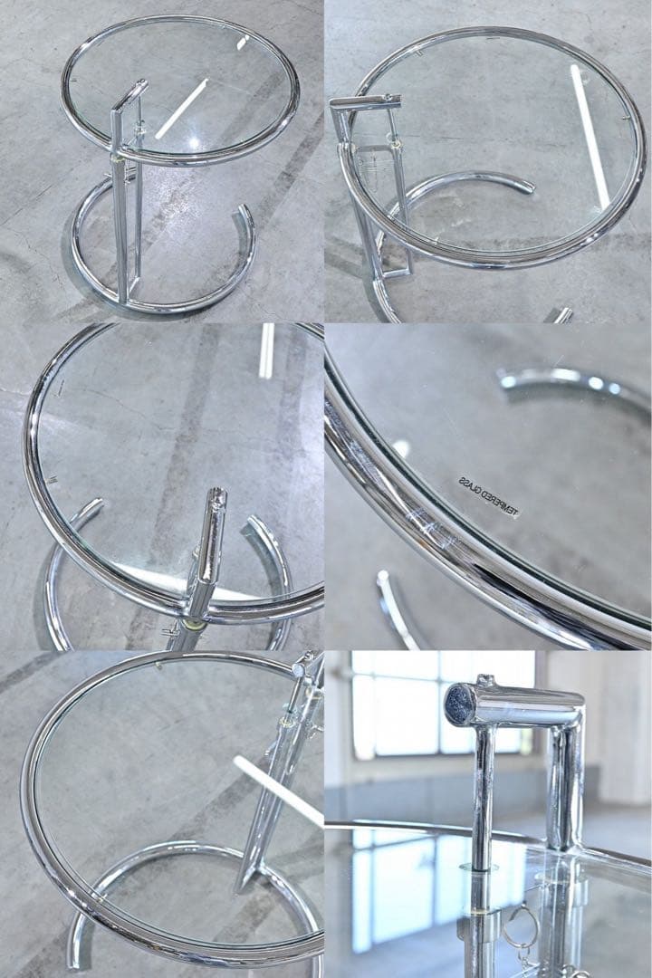 アイリーン・グレイ「アジャスタブルテーブル」リプロダクト ガラストップ 昇降