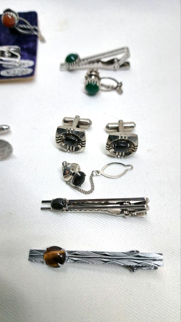メンズ ネクタイピン　カフス　天然石　まとめ　昭和レトロ　モダン