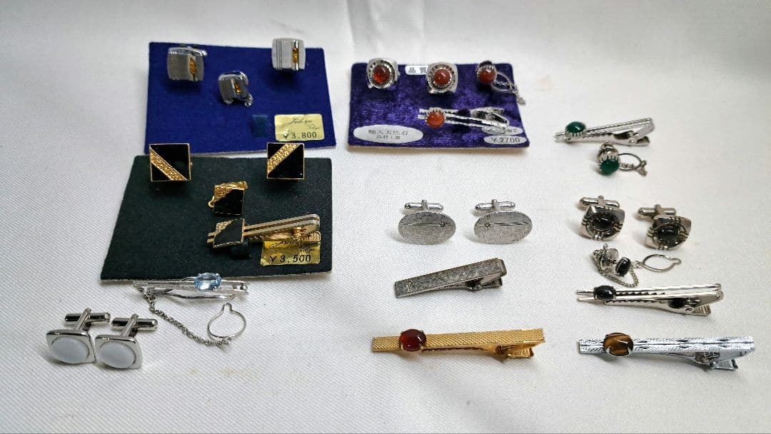 メンズ ネクタイピン　カフス　天然石　まとめ　昭和レトロ　モダン