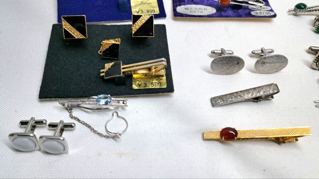 メンズ ネクタイピン　カフス　天然石　まとめ　昭和レトロ　モダン