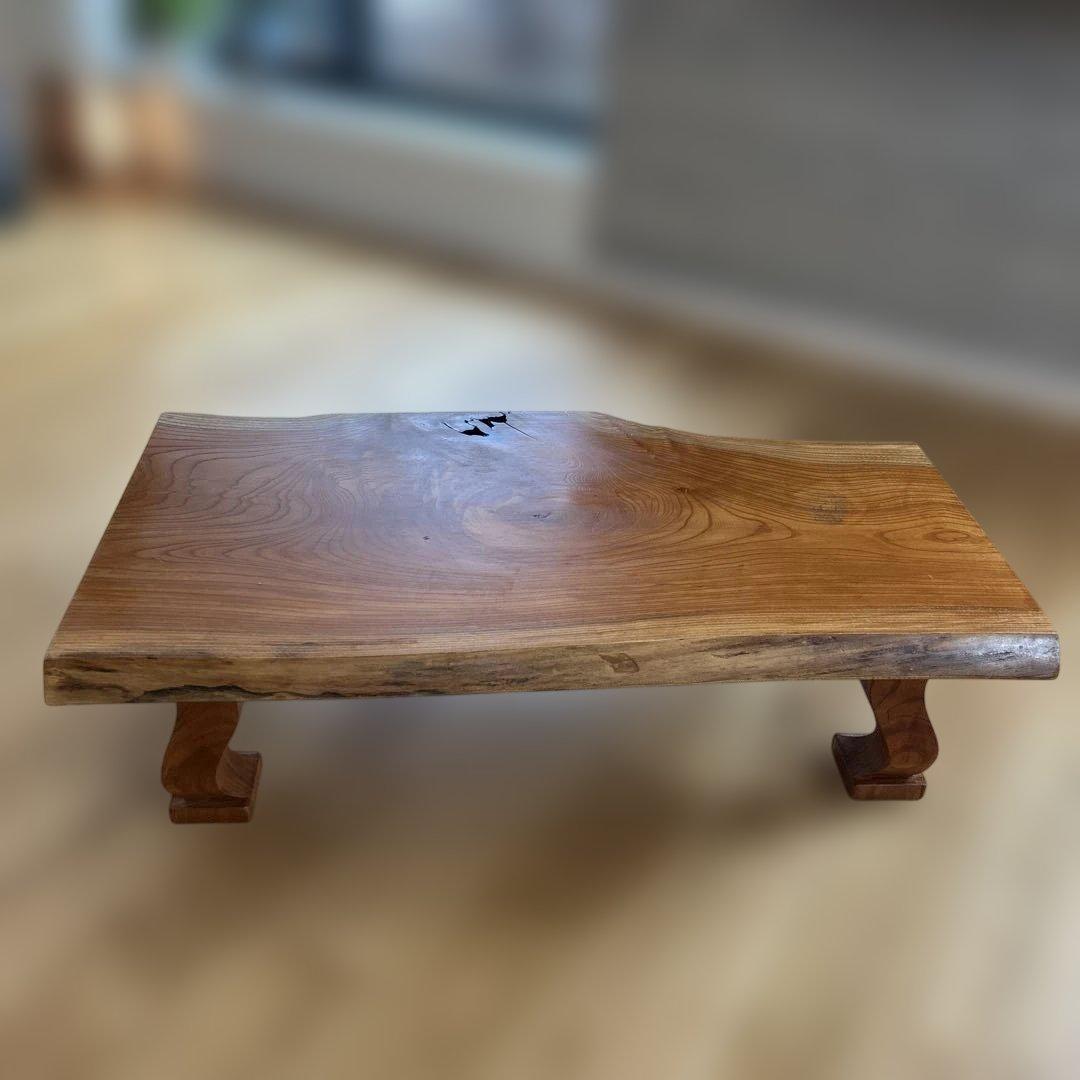 一枚板　和風天然木 総欅造 ローテーブル 座卓 昭和後期　古民家家具