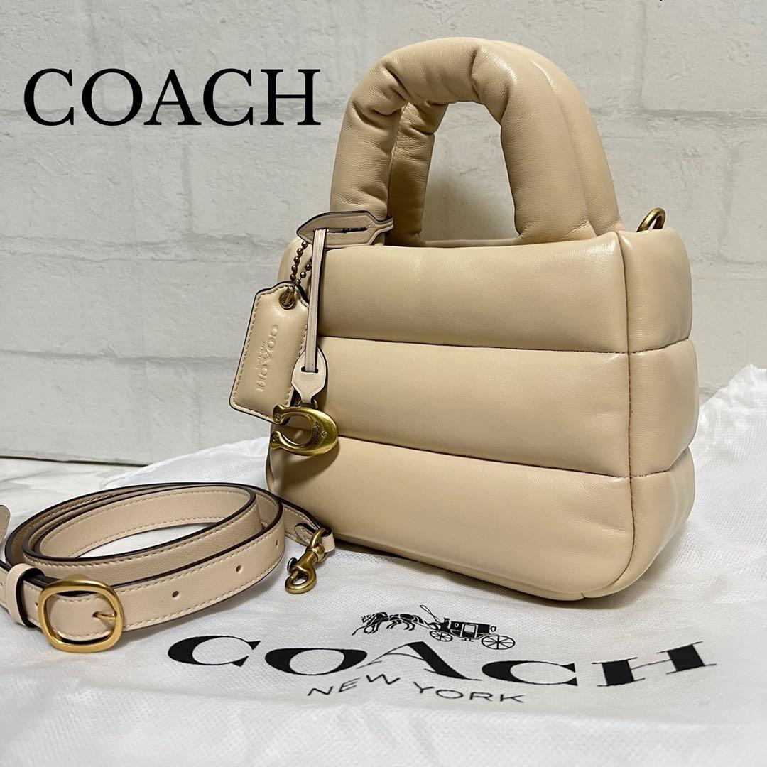 【極美品】コーチ　ミニピロートートバッグ　2way ショルダーバッグ　アイボリー