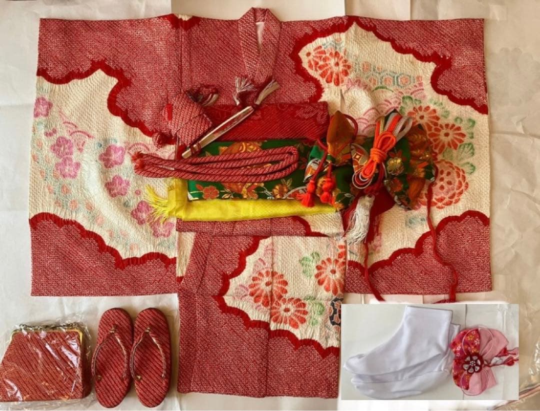 七五三　正絹総絞り　被布&作り帯フルセット