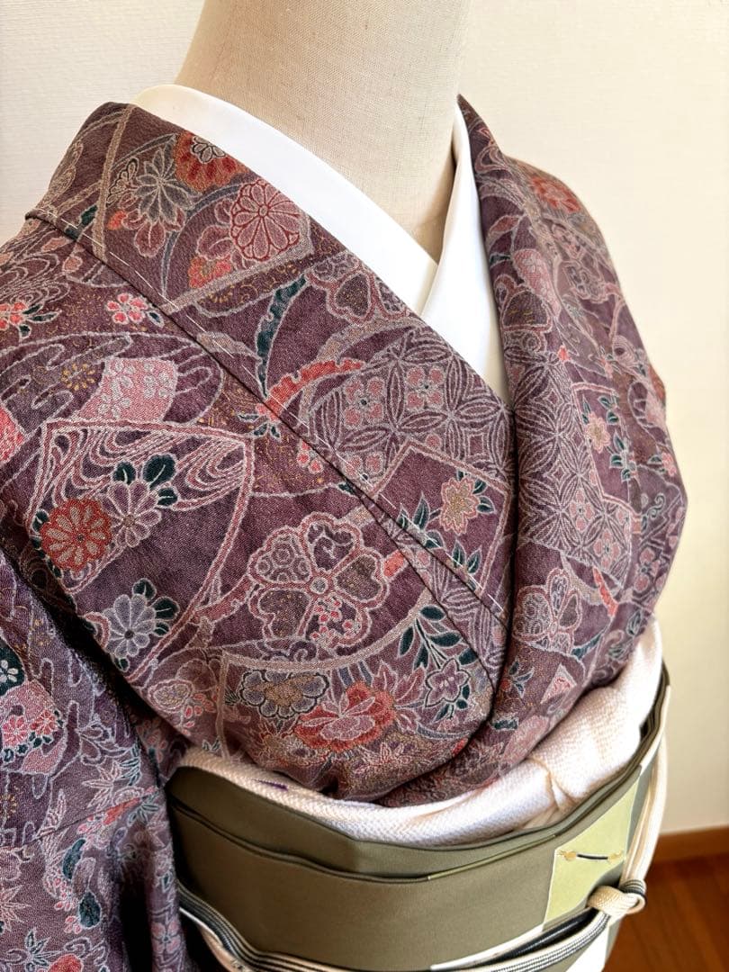 ❤️袷小紋正絹鬼シボ縮緬　やまと謹製新品保管　新品畳紙付き