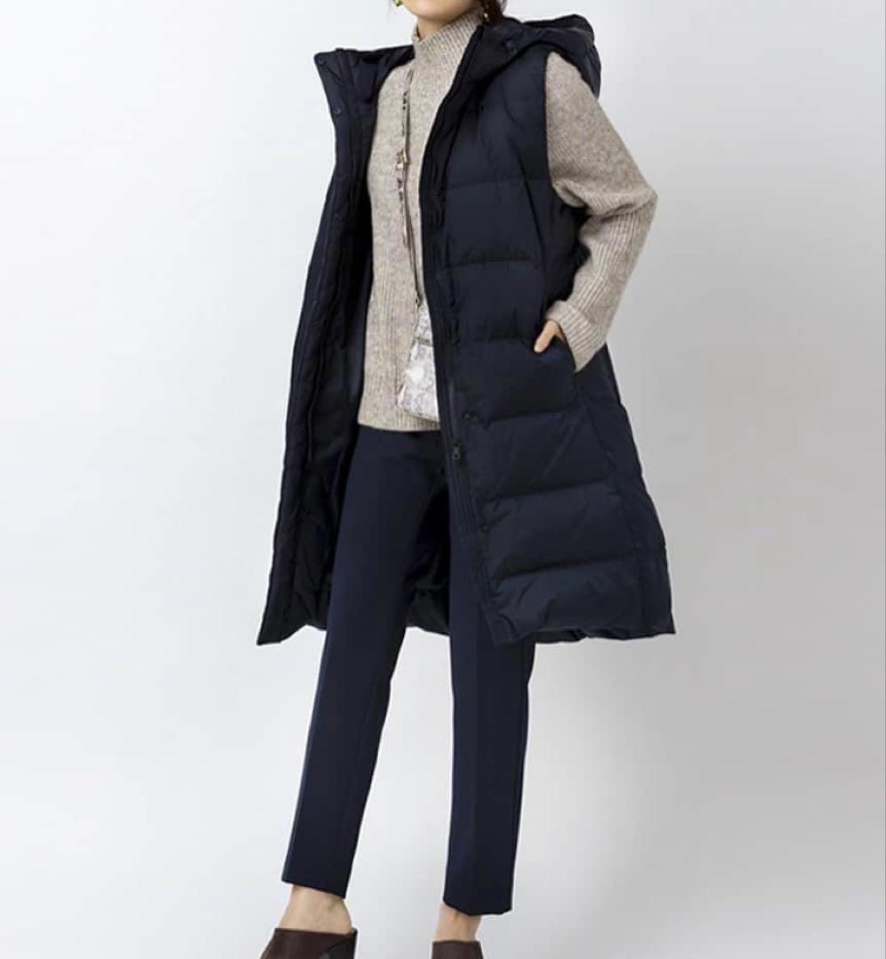 美品 プラステ ロングダウンベスト ネイビー ダウンコート ブルゾン