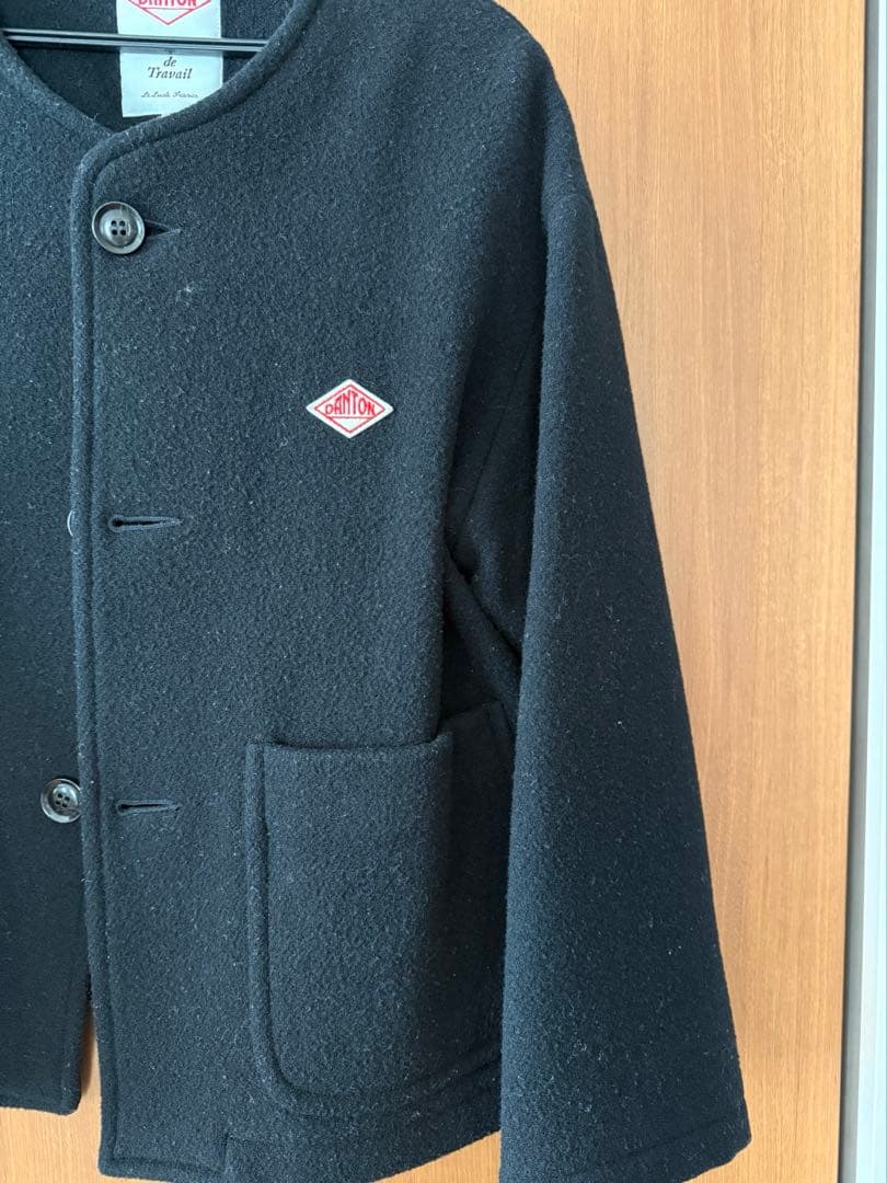 DANTON ノーカラージャケット　コート　ブラック　38