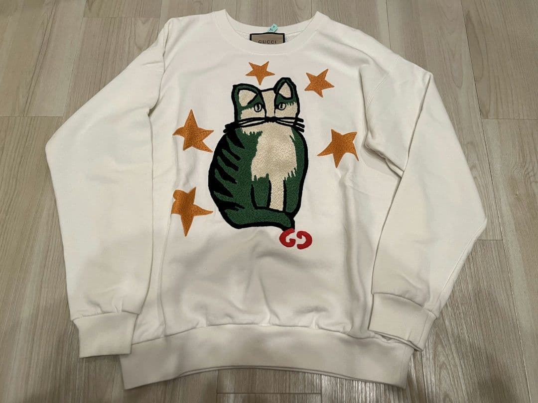 GUCCI 猫刺繍 ホワイトスウェット
