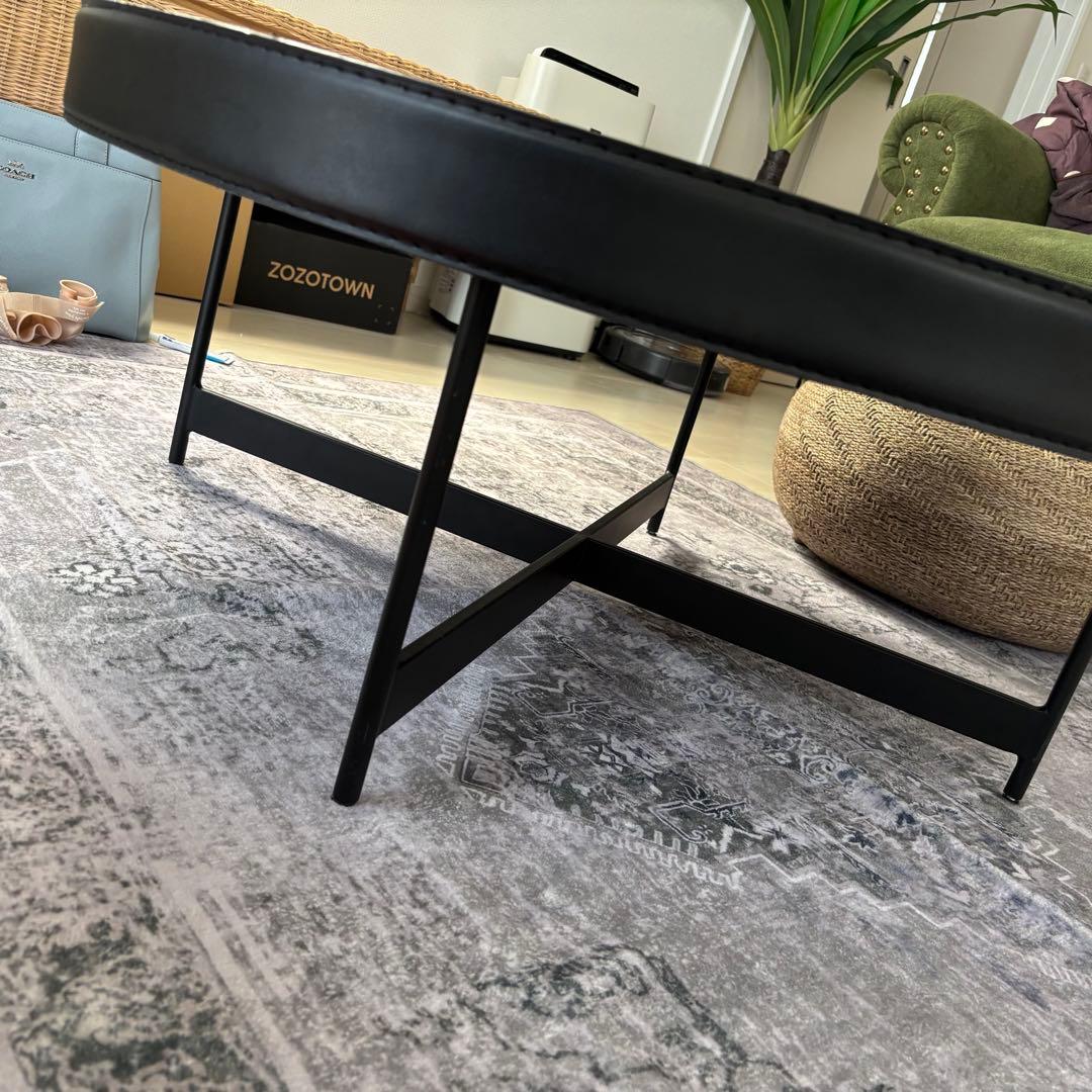 マルー リビング テーブル 丸型 ウッド ブラウン レザー