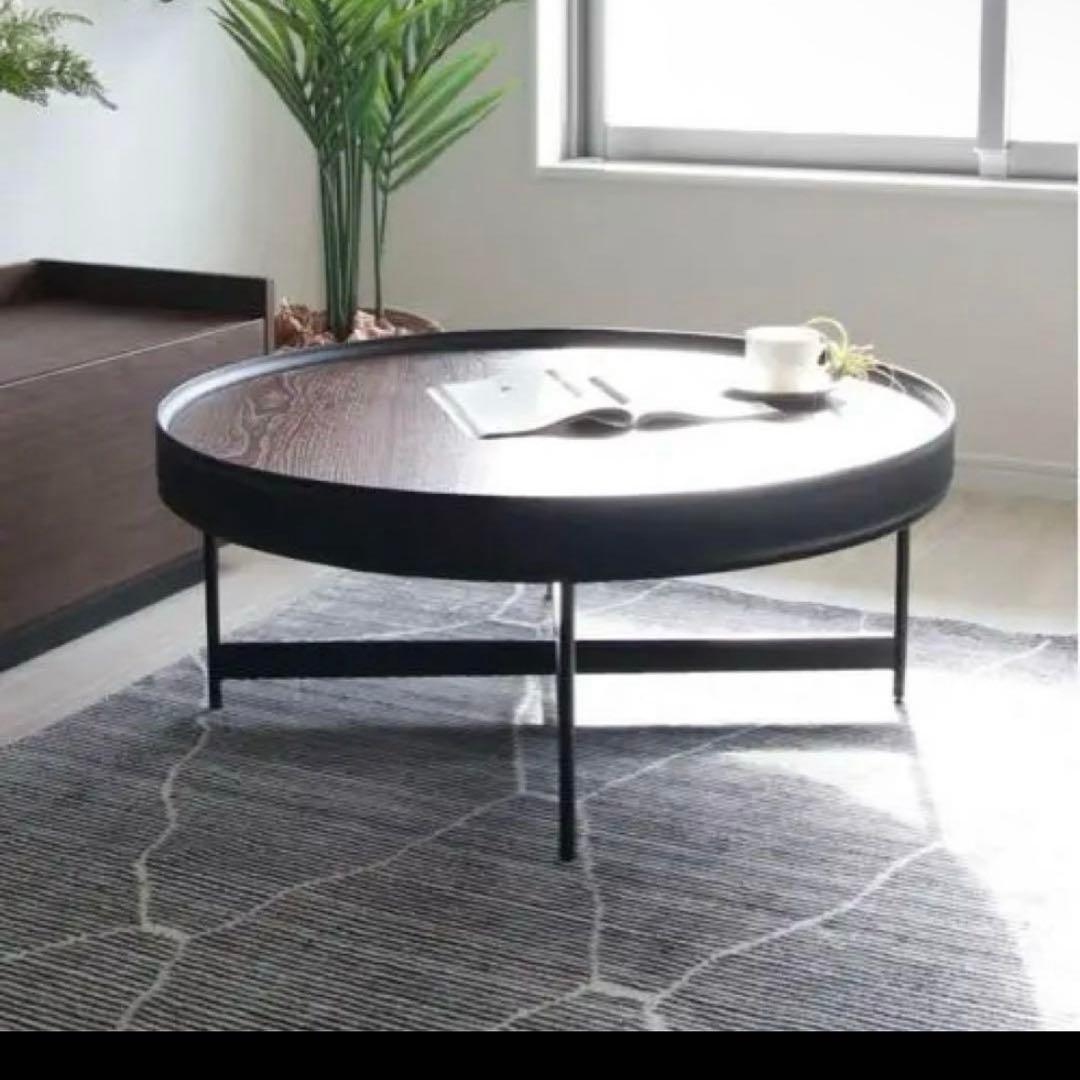 マルー リビング テーブル 丸型 ウッド ブラウン レザー