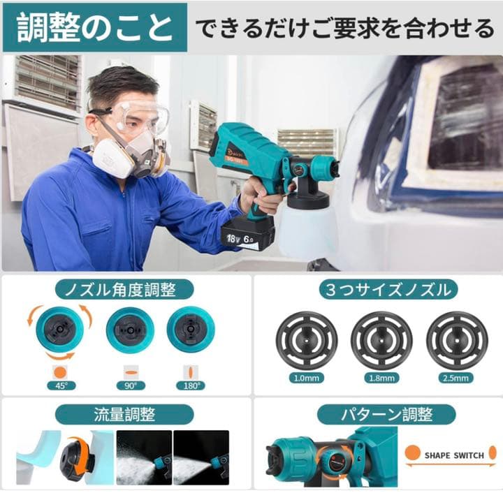 電動式 スプレーガン コードレス マキタ18Vバッテリーを対応 油性水性塗料