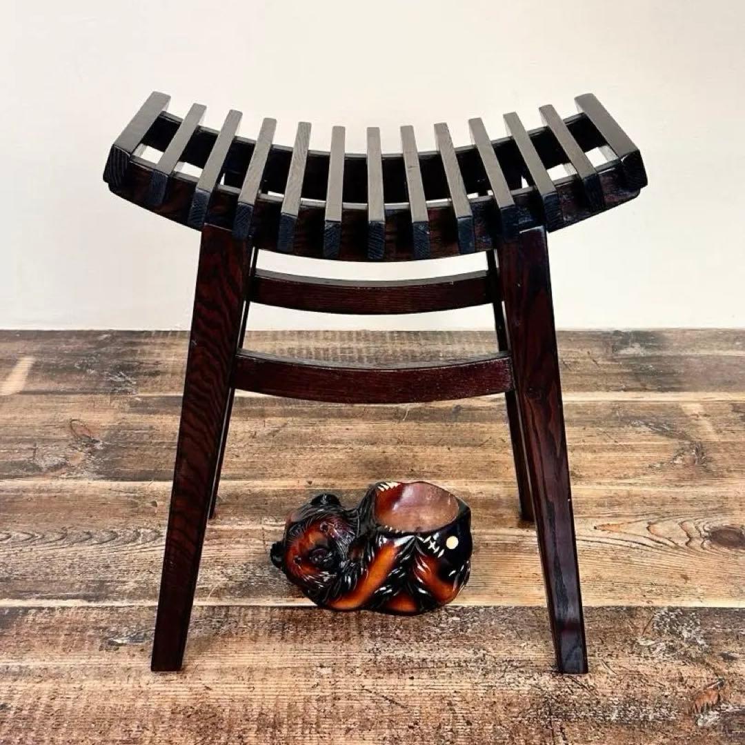 アンティーク 木製スツール 無垢材 昭和中期 工房 木組構造 ビンテージ 椅子