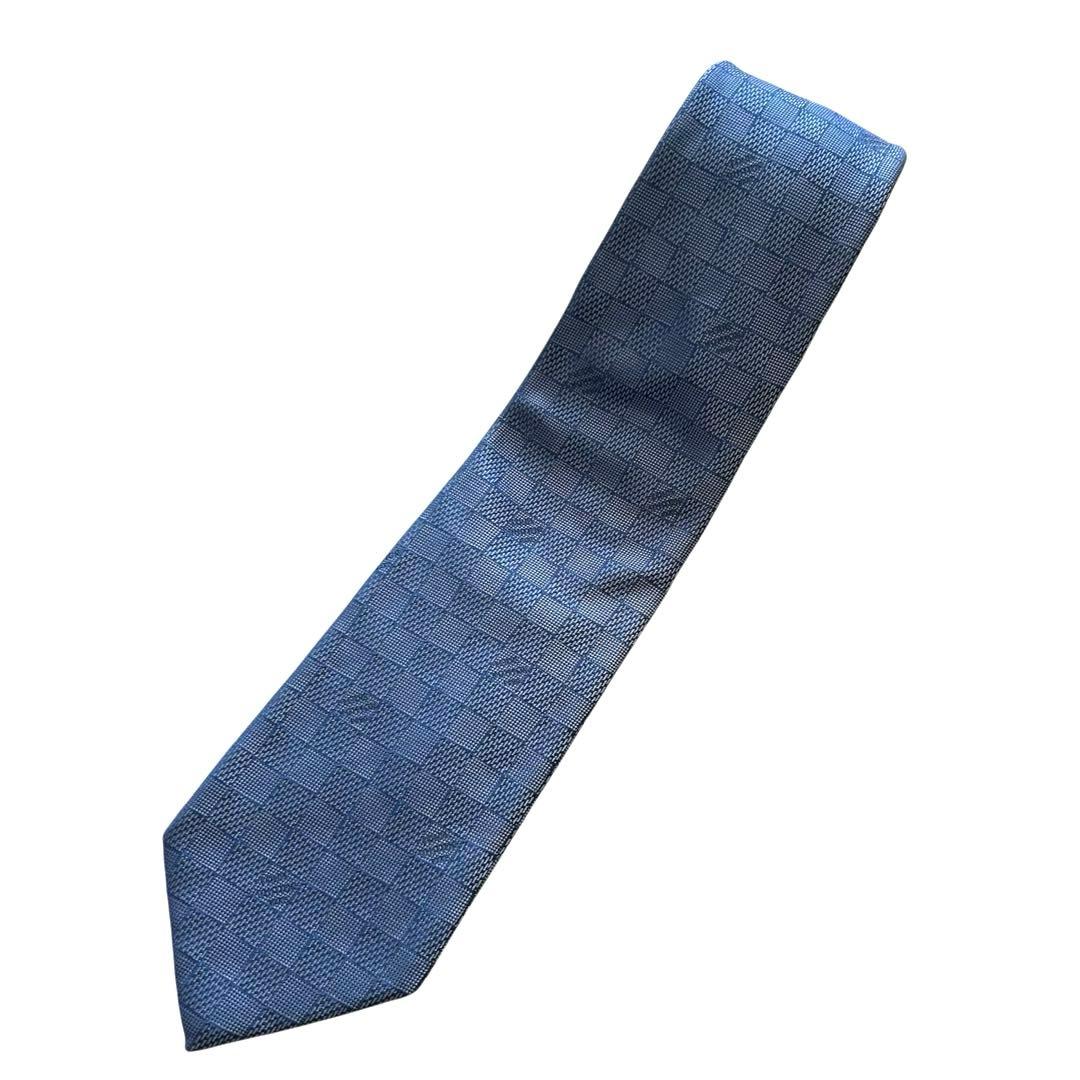 極美品　Louis Vuitton ダミエクラシック　ブルー　　ネクタイ　肉厚