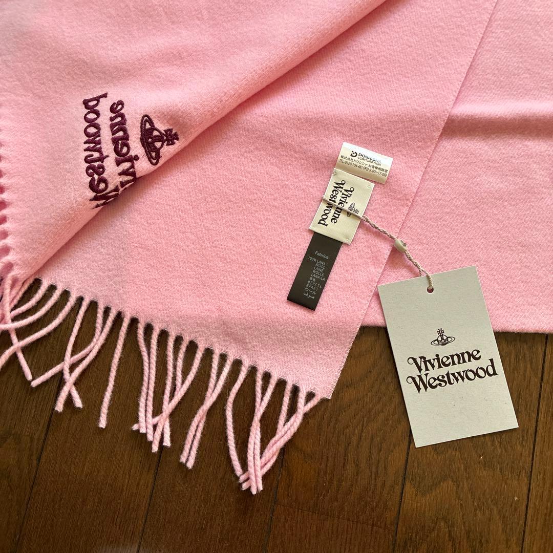 【未使用品】ヴィヴィアンウエストウッド オーブ 刺繍 マフラー ピンク