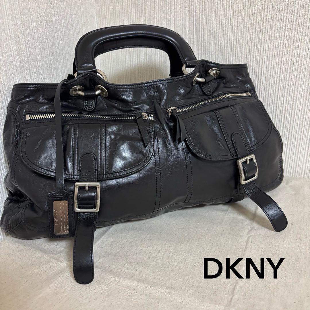 DKNY ダナキャラン レザーハンドバッグ 本革 ブラック Y2K