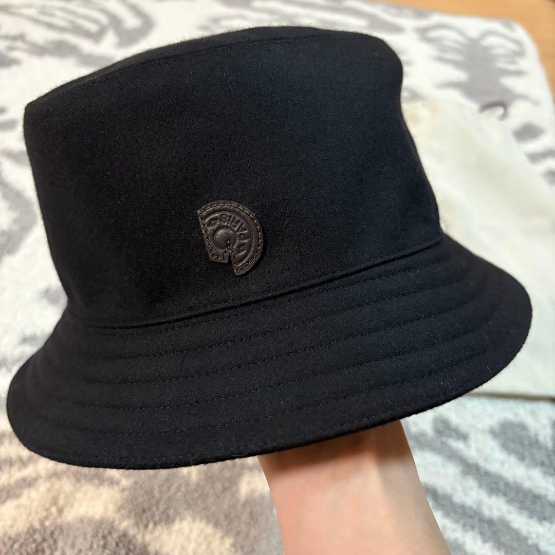 エルメス　ハット　フレッドクルー　57 黒　シルク　カシミア