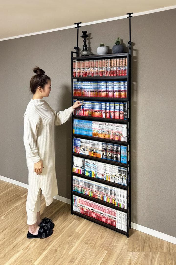 8tail 本棚 突っ張り ラック 大容量 スリム 全体耐荷重180㎏ 幅61