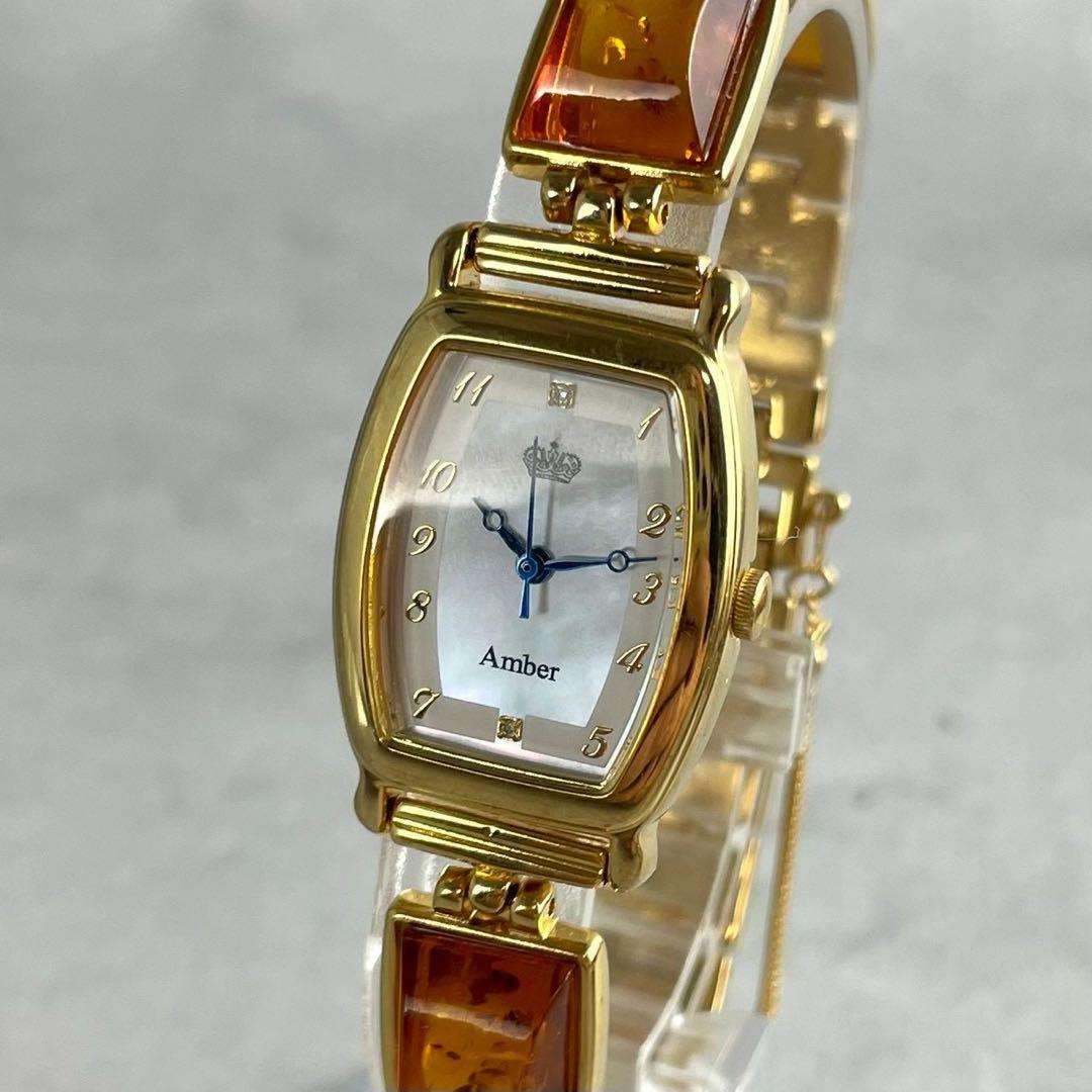 新品電池交換済✨Amber 琥珀 レディース腕時計 クォーツ　ゴールド