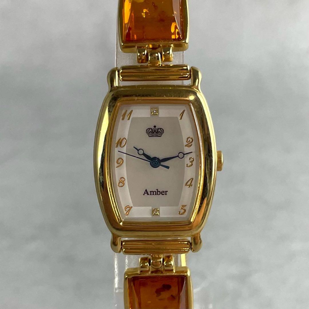 新品電池交換済✨Amber 琥珀 レディース腕時計 クォーツ　ゴールド
