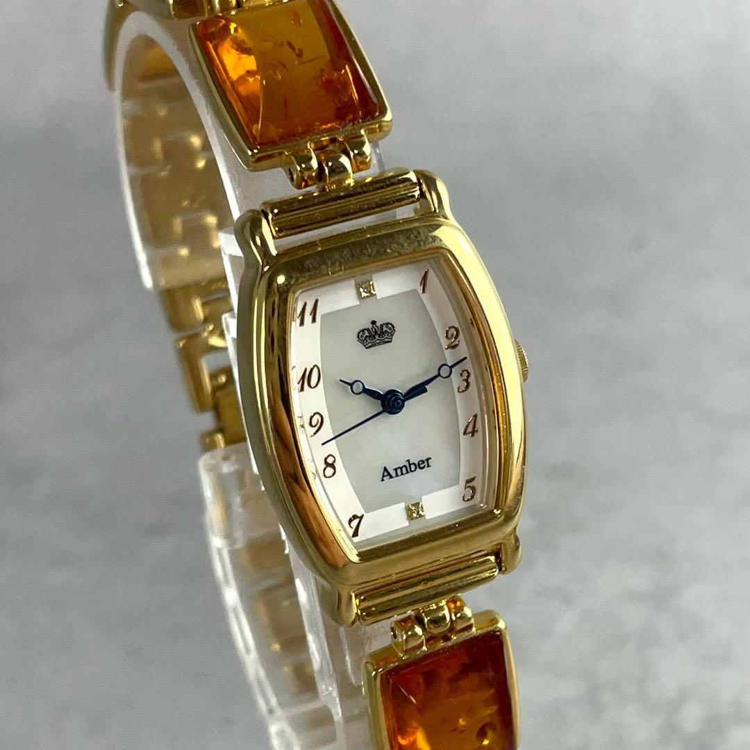 新品電池交換済✨Amber 琥珀 レディース腕時計 クォーツ　ゴールド