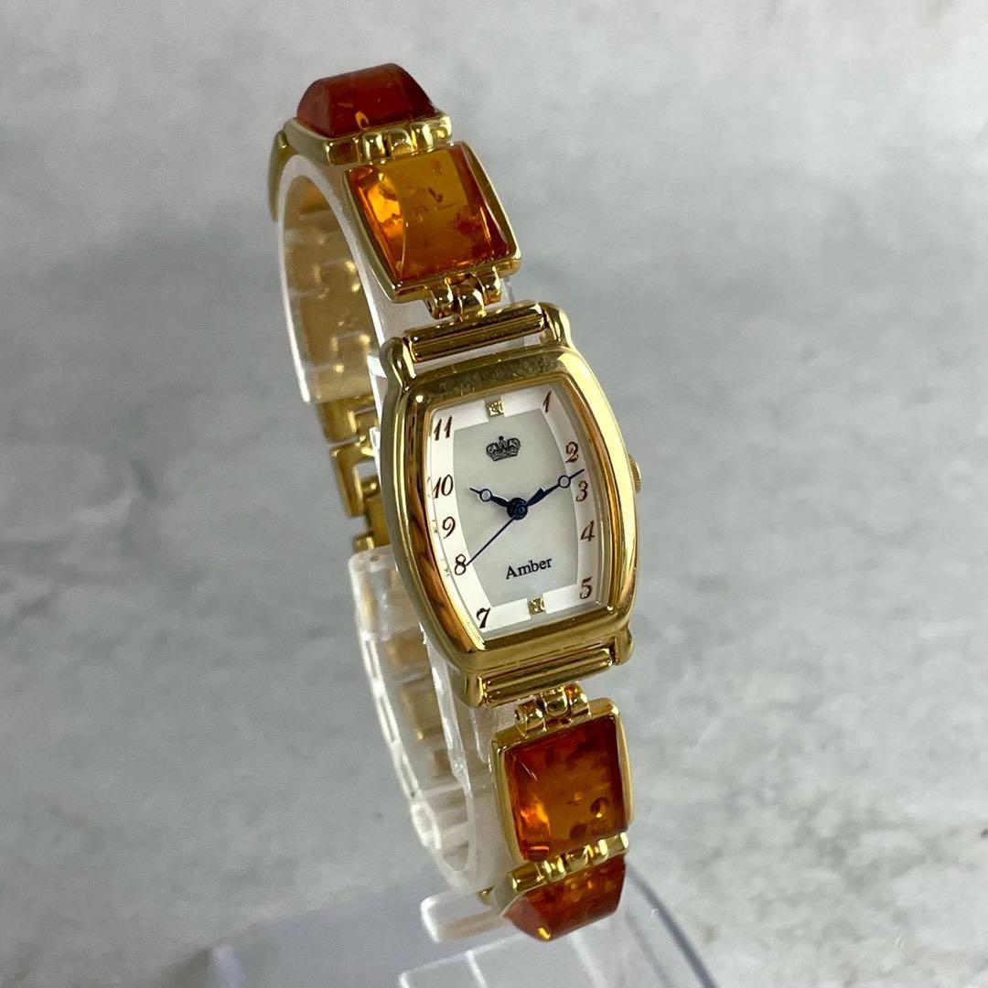 新品電池交換済✨Amber 琥珀 レディース腕時計 クォーツ　ゴールド