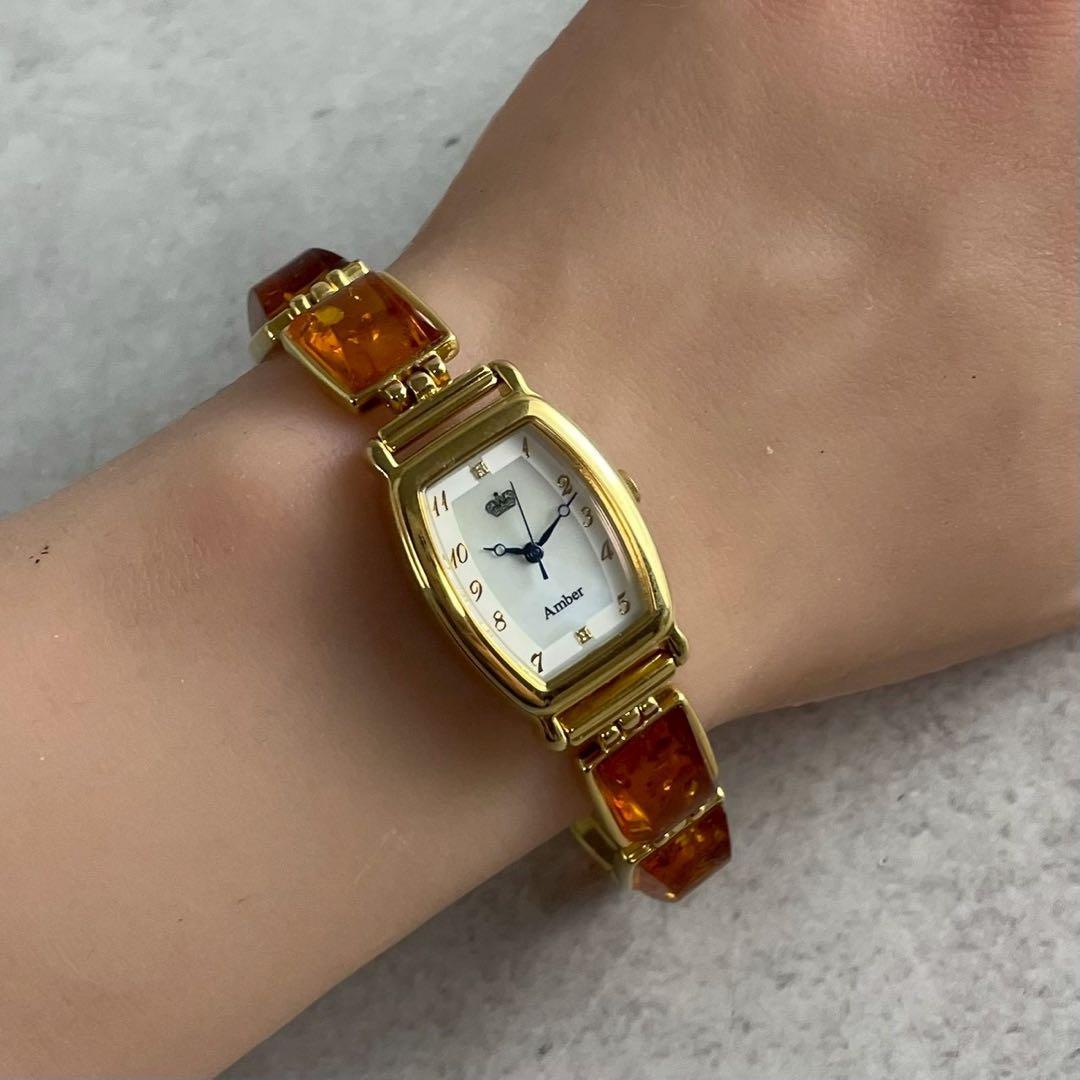 新品電池交換済✨Amber 琥珀 レディース腕時計 クォーツ　ゴールド
