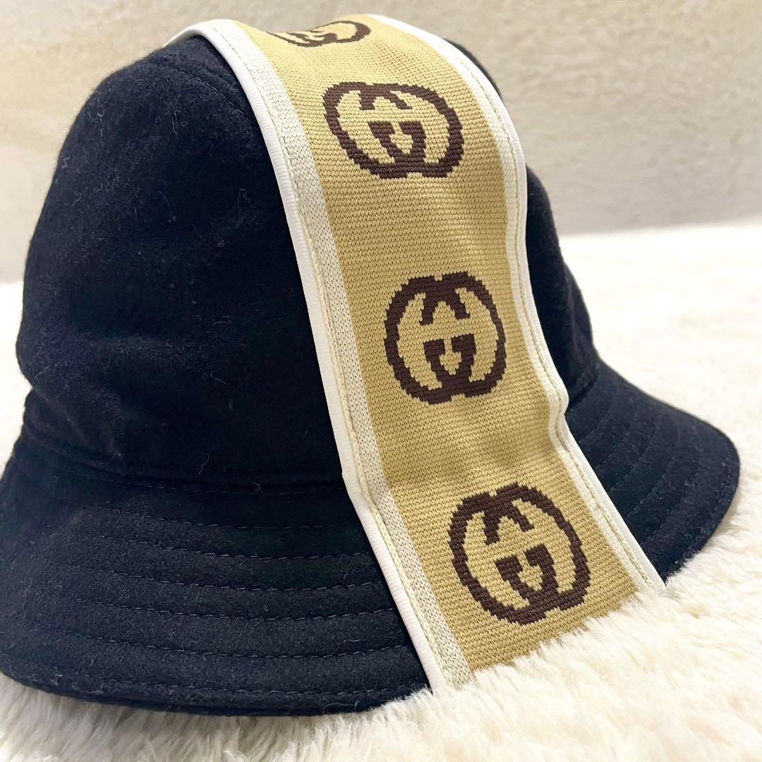現行モデル GUCCI グッチ インターロッキングG ストライプ ウール ハット