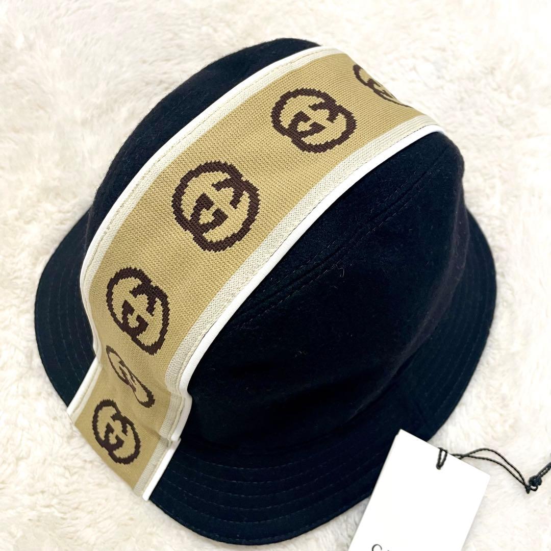 現行モデル GUCCI グッチ インターロッキングG ストライプ ウール ハット