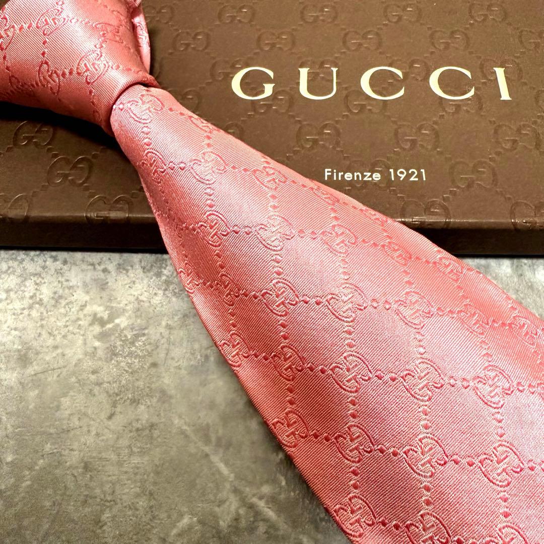 【✨美品✨】GUCCI グッチ ネクタイ ピンク インターロッキング GG 桜色