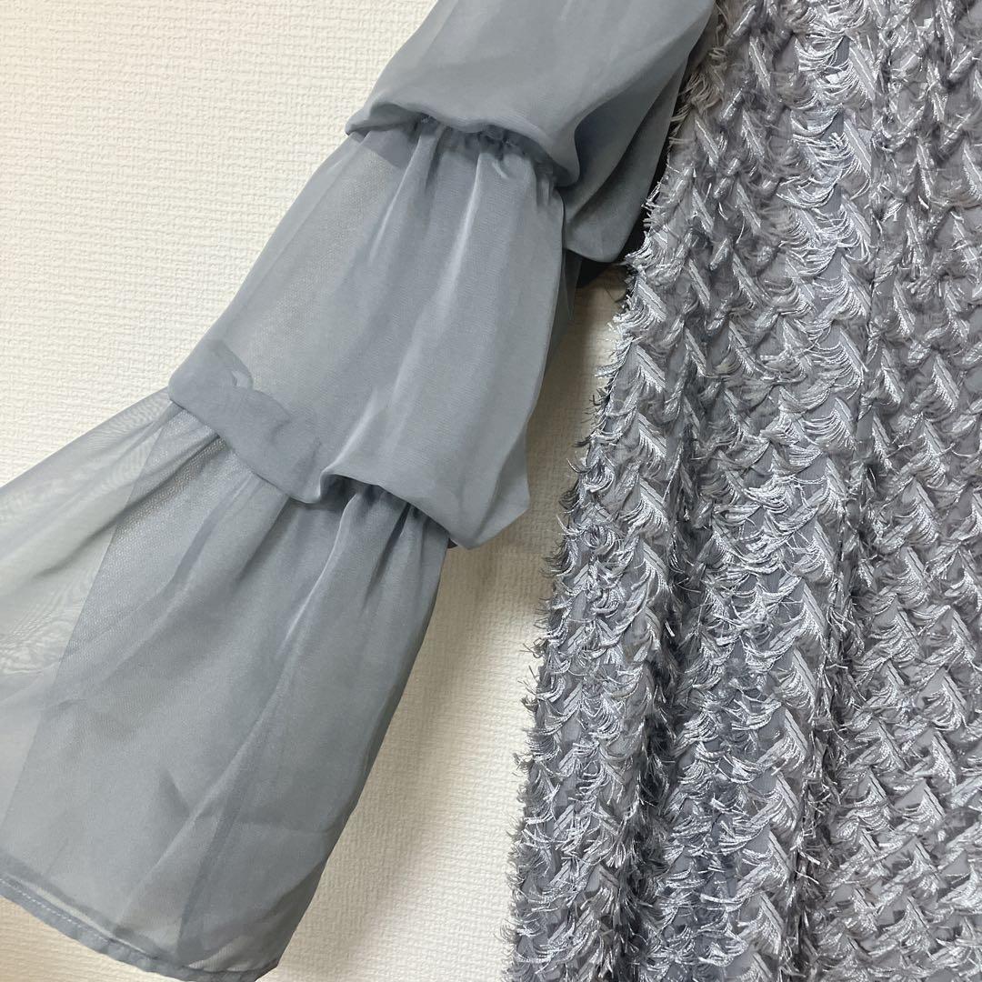 新品　美品　人気　ドリードール　デザインスリーブシャギードレス L グレー
