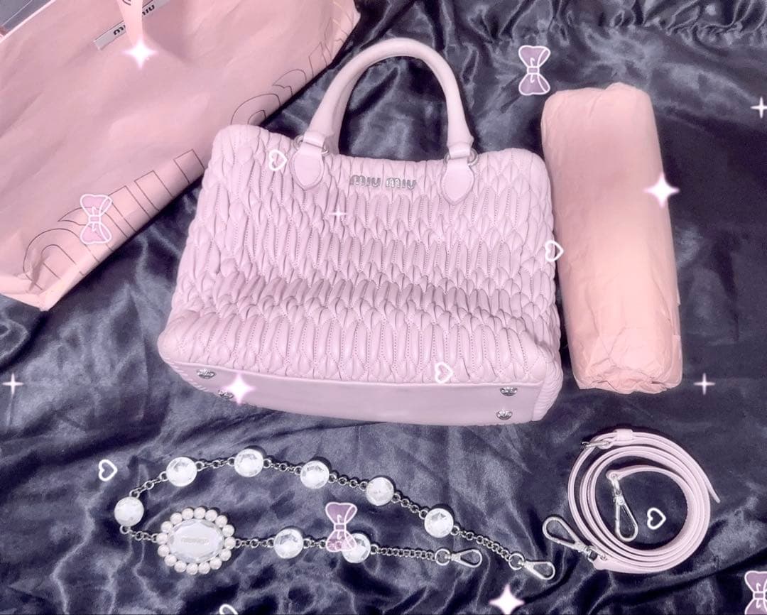 ナッパ クリスタル ピンク 2way トートバッグ miumiu