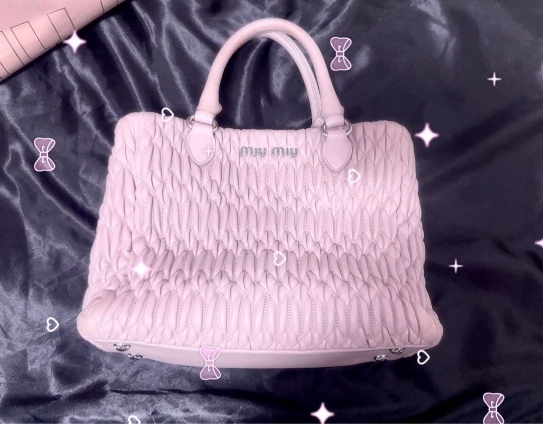 ナッパ クリスタル ピンク 2way トートバッグ miumiu