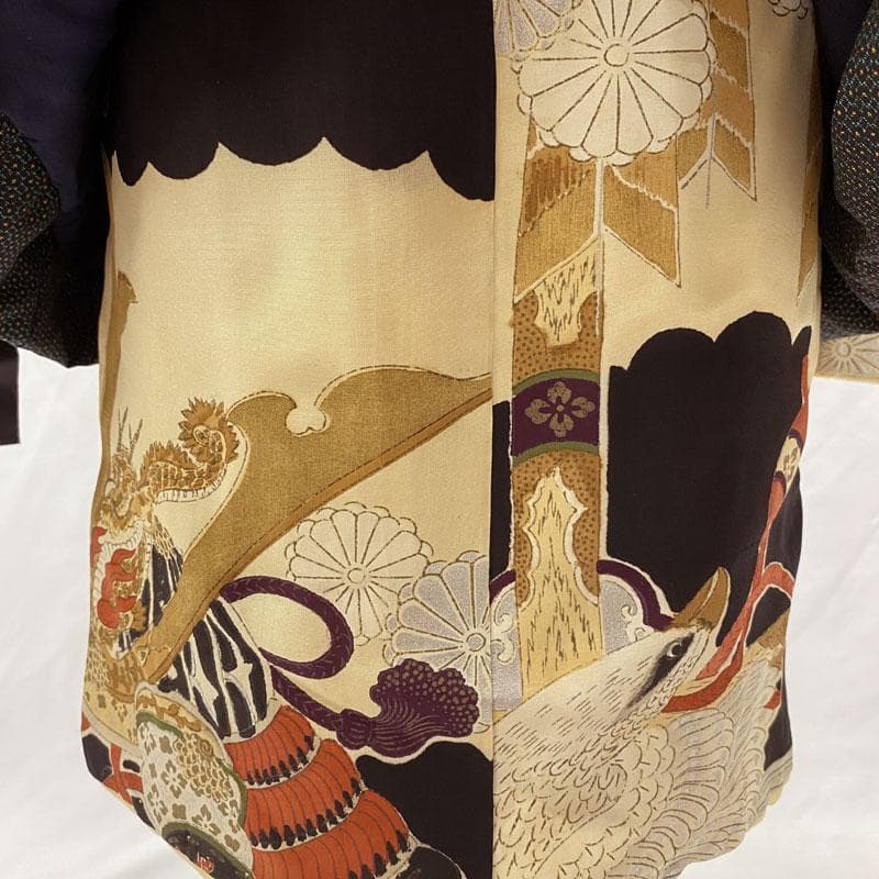 507ab32,楽々衿◎七五三 三歳 男の子セミアンティーク着物&被布 鯉 黒◎