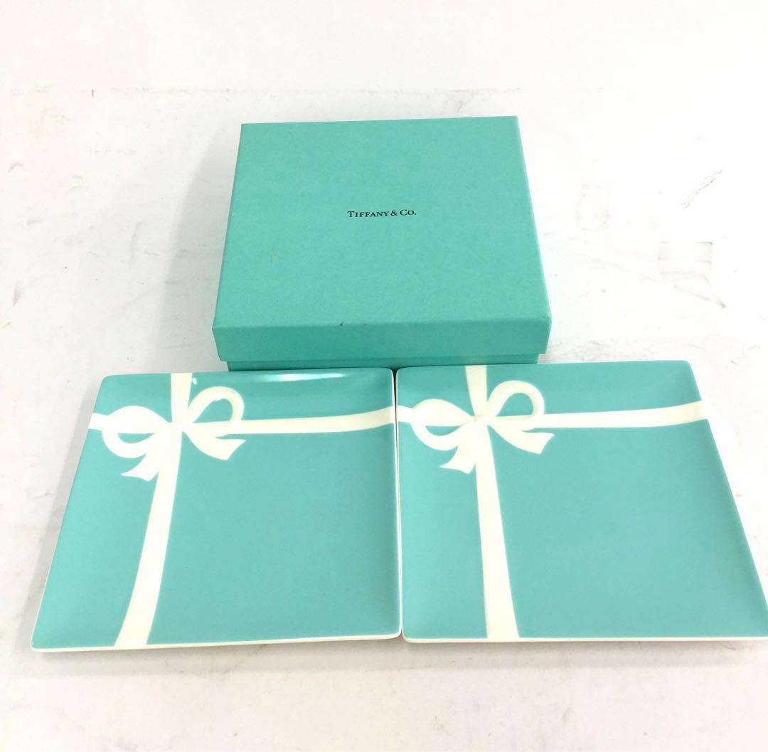 Tiffany リボンデザイン　2枚　ティファニーブルー　ケーキ皿　角皿