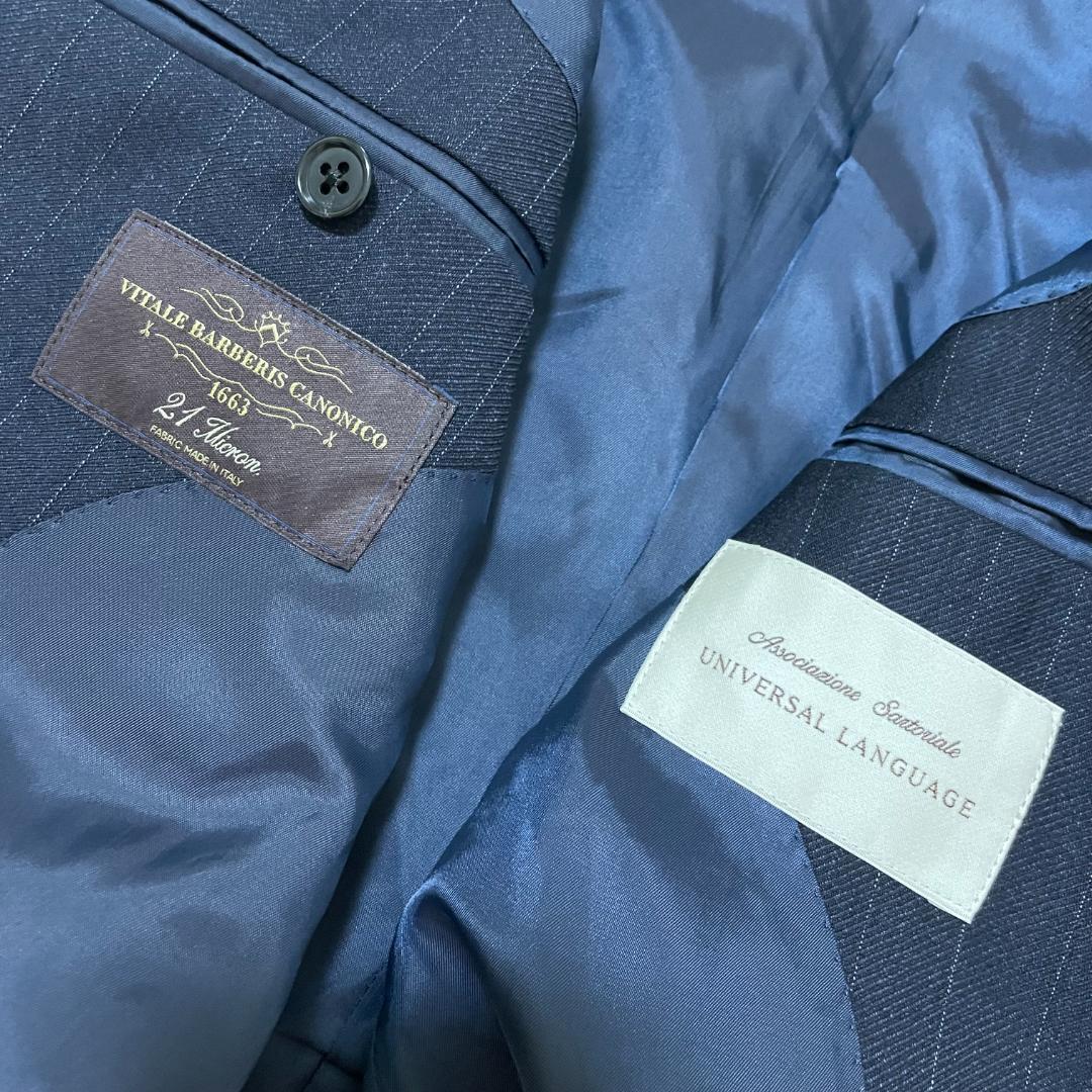 美品 ユニバーサルランゲージ カノニコ21ミクロン セットアップ ネイビー系 M