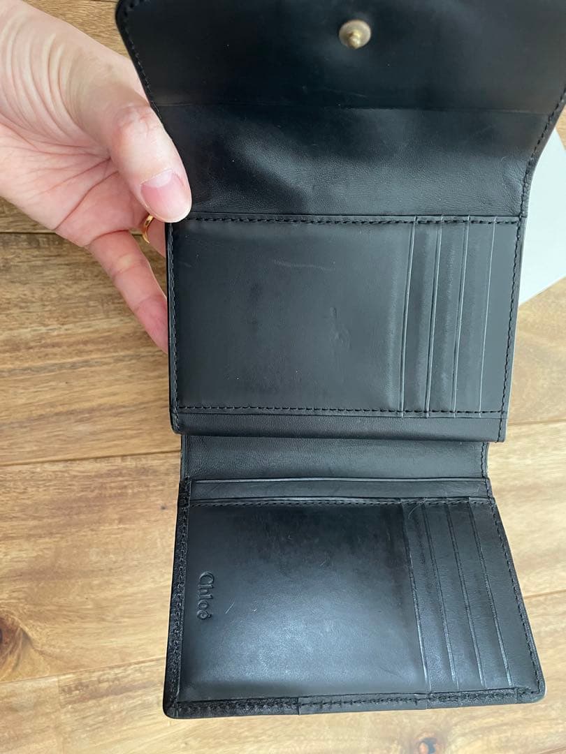 【美品】Clhoe ブラックレザーの三つ折り財布【箱付き】