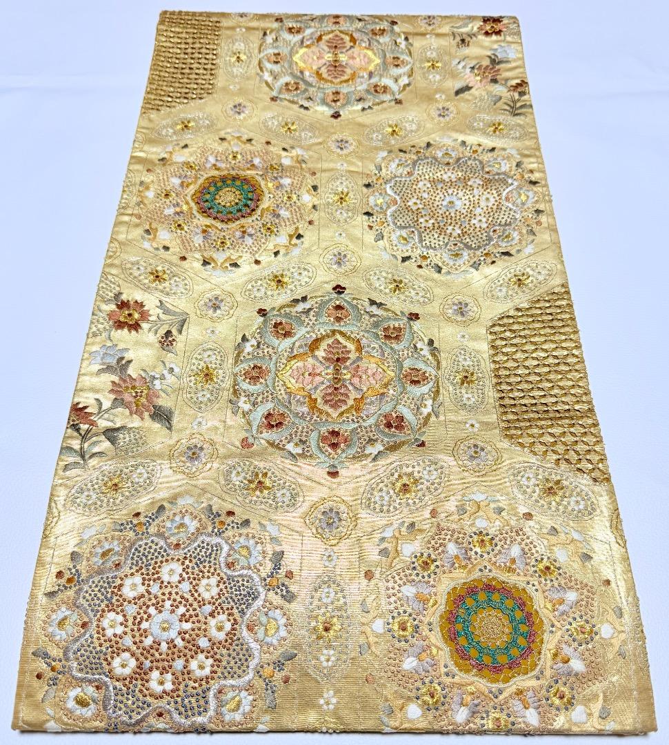 高級 袋帯 正絹 六通柄 汕頭刺繍 相良刺繍 蘇州刺繍 ゴールド 約120万円